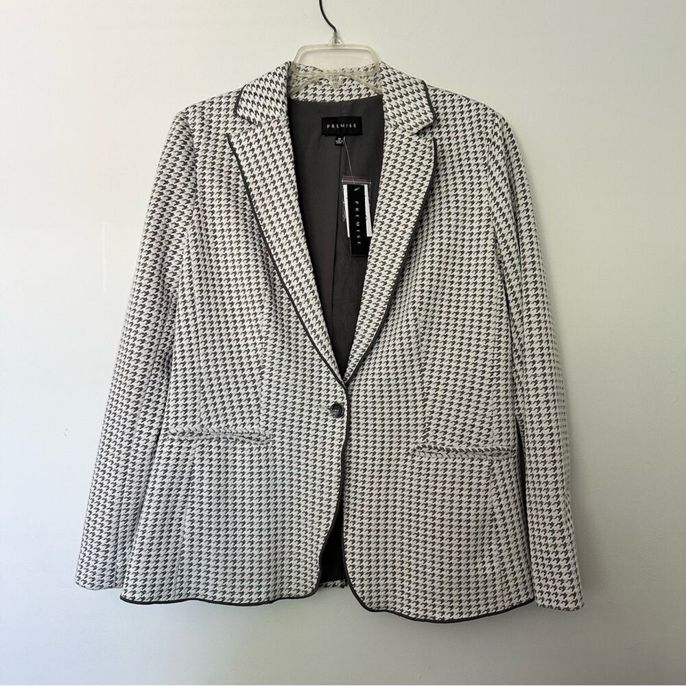 Premise Houndstooth Jacquard Gray Jacket Blazer Ponte Knit Stretchy 10 Plaid